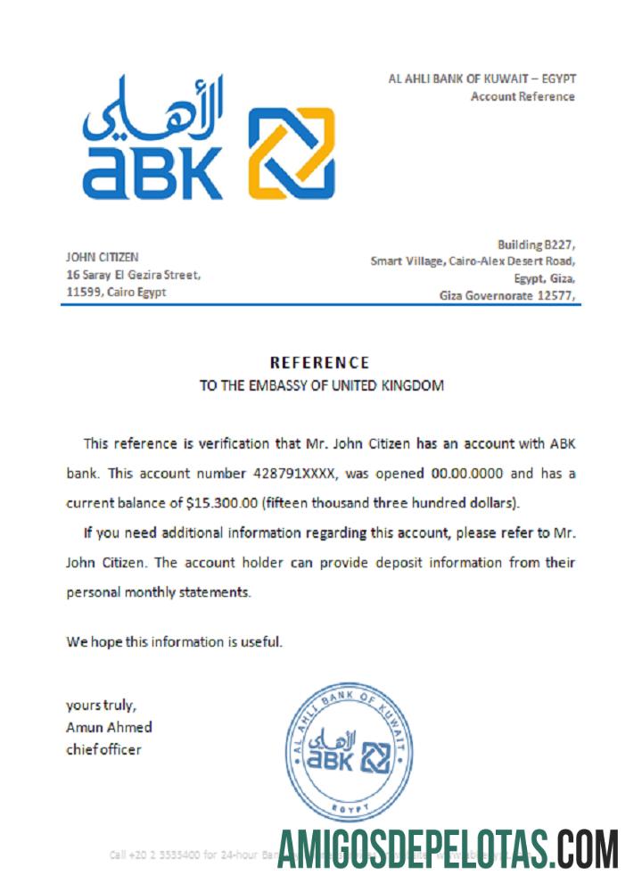 Referência do Banco Al Ahli do Kuwait do Egito exemplo